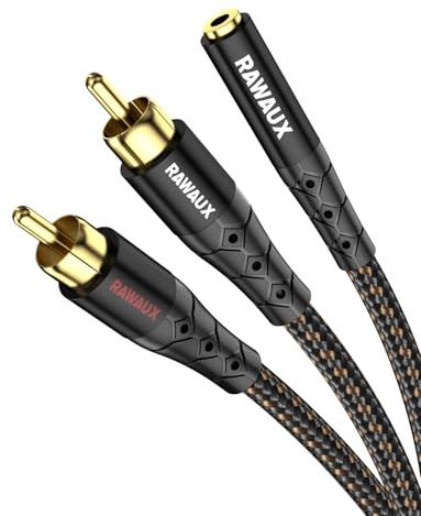 RAWAUX Cinch auf Klinke 3.5mm Kabel 0.3m 3.5mm Buchse auf 2 Chinch Stecker | Stereo Audio Kabel Vergoldet Aux zu Cinch Adapter Y Splitter für TV, Phones, Laptop, Verstärker