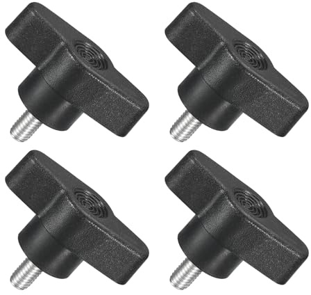QUARKZMAN 4 Stück T-Flügelschraube mit Griffen M5 x 10mm Schwarz | Männliche Schraube Knopf 304 Edelstahl Rändelschraube Daumenschrauben-Griff 36mm Durchmesser