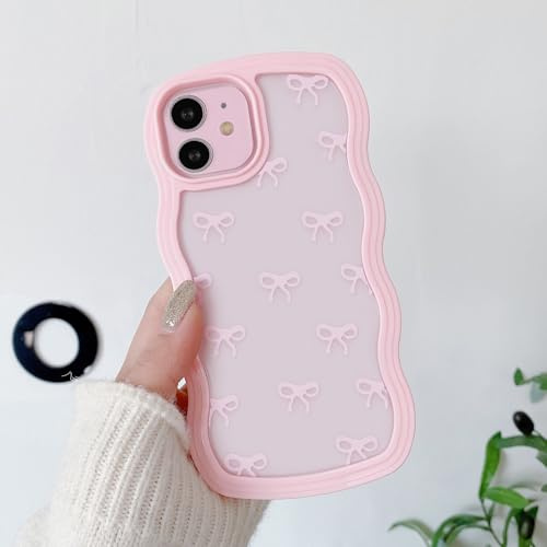 QLTYPRI Hülle für iPhone 11 mit Schleife, Niedliche Handyhülle Klare Curly Wellen Lockige Form Case Süßer Band Fliege für Frauen Mädchen Silikon TPU Bumper Schutzhülle - Rosa