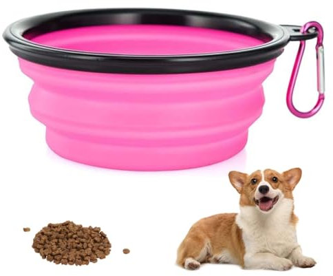 1 Pieza Bebedero Plegable, Cuenco de Material TPE, bebedero perro,bebedero perro portatil,Plato comedero portatil con mosquetón, para Gatos, Perros y Mascotas, para excursiones o Viajes