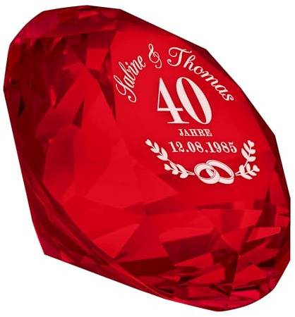 Casa Vivente Glas Kristall zur Rubinhochzeit, Diamant mit Gravur, Personalisiertes Hochzeitstag Geschenk, Kristall Deko Geschenk zum 40. Hochzeitstag, Geschenke für Paare