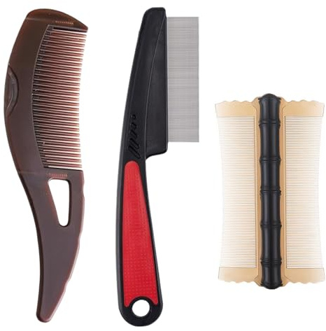 TELAIN 3 pezzi pettine con denti cavi, pettine detossificante, pettine massaggiante energetico, pettine per forfora e pidocchi, pettine multifunzionale per donne, uomini e bambini