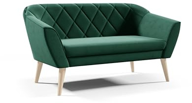 Sofello Sofa Gloria II Sitzer Velours skandinavischen Bank beige Samt Holzbeine schöne Steppung (Manila 35 - grün)