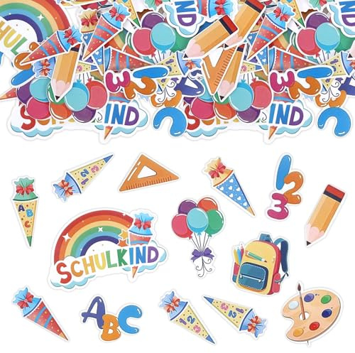 60 Stück Einschulung Deko Schulkind Konfetti, Bunt Schulanfang Deko für Schultüte Mädchen/Jungen, Schultüte Bastelset für Einschulung Mädchen und Jungen