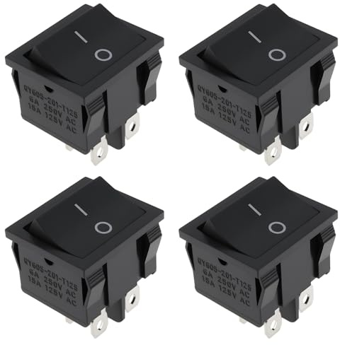 YINETTECH 4 Stücke 22x19mm 6A/250V Wippschalter 2-polig DPST KCD5 EIN Aus Geeignet für Power Boot RV Auto