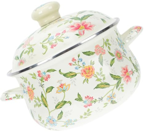 GLEAVI Pentola Smaltata Vintage Per Piano Cottura Pentola Zuppa Antiaderente Con Doppia Maniglia Leggera e Facile Da Pulire Per Stufato Brodi e Preparazioni Food