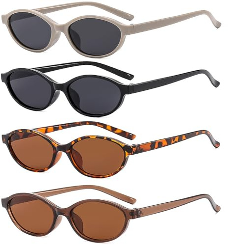 ZYEKIU 4 stycken oval solglasögon dam ovala, UV 400 skydd solglasögon dam, mode solglasögon dam retro, klassisk färg solglasögon dam för sommaraktiviteter utomhus, pendling