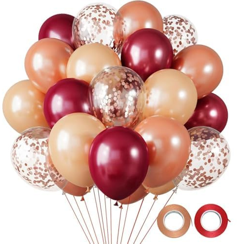 30 Stück Luftballons Burgund Rot Rosegold Konfetti Latex Luftballon, 10 Zoll Weinrote Rosegold Konfetti Helium Ballons Geburtstagsdeko Deko für Geburtstag Party Hochzeit Baby Shower Deko