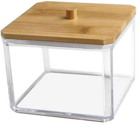 ABOOFAN Caja Organizadora Acrílica Transparente con Tapa Anti-Polvo para Bastoncillos y Almohadillas De Algodón Compacta Resistente y Multiusos para Maquillaje Baño y Dormitorio