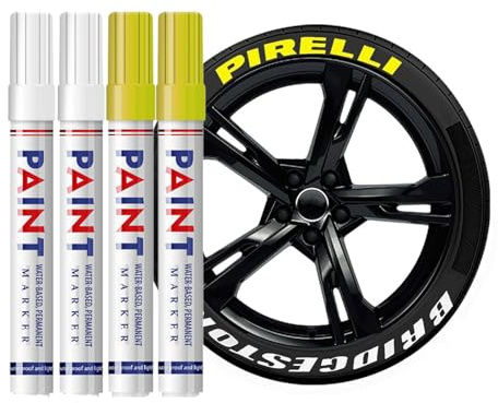 Altaroo 4 Stück Reifenstift, Reifen Stift Weiß Gelb 6mm, Reifen Stift Weiß Wasserfest, Reifenstift Weis Wasserfest für Auto Motorrad Reifen, Glas, Metall, Gummi