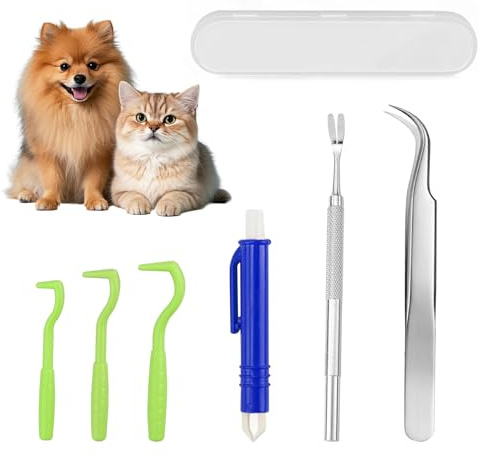 Quvxzy Lot de 6 Pince à Tiques, Pince à Tique pour Chien et Chat, Accessoires Anti Tique Chats, Chiens et Humains, Tire Tiques en Acier Inoxydable avec Crochet en Plastique, avec Boîte