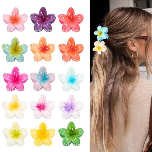 HOPEYMY26 15 Pièces 4cm Pince Cheveux Fleur, Fleur Cheveux, Pince Cheveux Femme, Barette Fleurs Tahiti Spécialement Conçu pour les Femmes, Adapté à Toutes les Femmes et à Tous les Types de Cheveux