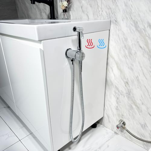 Handheld Bidet Sprayer for Toilet Warm Water Mounted on The Bathroom Vanity，Stainless Steel Hot and Cold Bidet Sprayer with Brass Mixing Valve for Feminine Hygiene (Chrome)