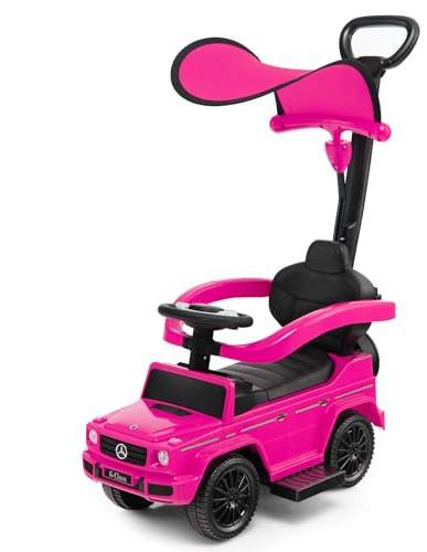 DREAMADE 3-in-1 Kinder Rutschauto,Mercedes-Benz lizenzierter Schiebewagen mit Schiebegriff, verstellbarem Verdeck & Hupe, Rutscherfahrzeug für Jungen & Mädchen ab 12 Monaten, bis 25kg (Rosa)