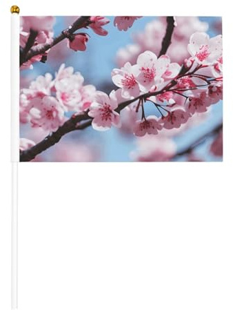 Mini drapeau en fleurs de cerisier blanc solide - Couleurs vives et résistant à la décoloration - Drapeaux à main avec lance