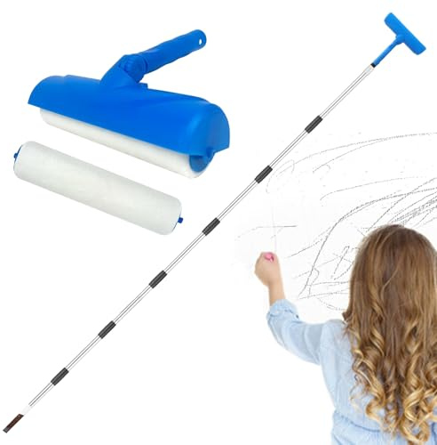 Roller for Ceiling Paint, Drip-Free Paint Roller with Protective Shield, Stainless Steel Rod Paint Roller Brush, for Household, Indoor, Kitchen, Living Room, Cupboard, Garage, Furniture, Wall Painter