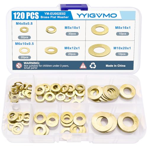 YYIGVMO 120 Pezzi M4 M5 M6 M8 M10 Rondelle Piatte in Ottone Assortimento Set, Rondelle Metalliche, per Viti Bulloni