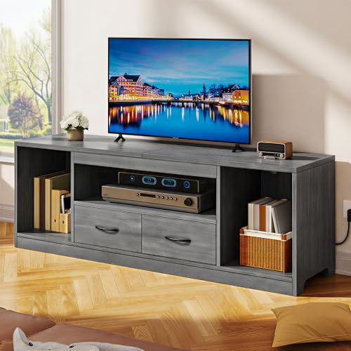 YITAHOME Mueble de TV de 148 cm para televisores de hasta 65 Pulgadas con 2 Puertas, 3 Niveles Ajustables, Centro de Entretenimiento para Sala de Estar y Dormitorio, Color Gris