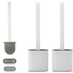 ARCUS 2 Pack Toilet Brush & Holder Set - Compact Bathroom Scrub Brush w/Flexible Silicone Bristles - Anti-Drip Base for Easy Clean - Space Saving Adhesive Wall Mount