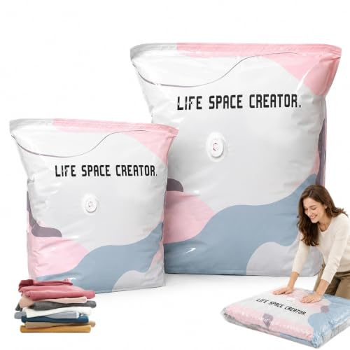 2 Piezas Bolsas de Almacenamiento Al Vacío Sin Bomba, Bolsas Vacio Ropa Sin Bomba, Cierre Hermético Ahorrador De Espacio Sin Bomba, Presiona y Sella, Mantiene La Ropa Seca y Libre de Polvo，M+L