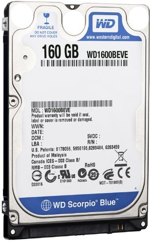 Western Digital WD1600BEVE Scorpio Blue 160GB interne Festplatte (6,4 cm (2,5 Zoll), 5400rpm, 8MB Cache, E-IDE)