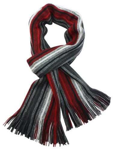 Dahlia Mens Winter Scarf - Synthetic Wool, Extra Long & Warm, Striped, Red