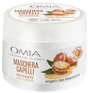 Omia, Maschera Per Capelli Eco Bio Con Olio di Argan, Trattamento Ristrutturante per Capelli Secchi e Spenti, Maschera per Lavaggi Frequenti, Azione Ristrutturante, Senza Siliconi e SLES, 250 ml