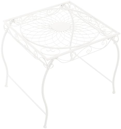 CLP Gartentisch aus Eisen Zarina, romantischer Beistelltisch im Jugendstil, wasserabweisend für Terrasse, Balkon und Garten, Farbe:weiß