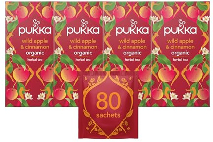 Pukka Herbs Wild Apple & Cinnamon Organic Herbal Tea, 80 Teabags | For cosy evenings, Fruity, spiced cup with citrus depth, Naturally caffeine-free, organically grown