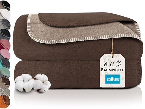 ZOLLNER Kuscheldecke zweifarbig in 150x200 cm - kuschelige Sofadecke in Dunkelbraun - waschbar bis 40°C - langlebiges Mischgewebe - Hotelwäschequalität - Oeko Tex® Zertifiziert