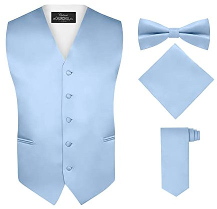 S.H. Churchill & Co. Herren 4-teiliges Unterhemd-Set, mit Fliege, Krawatte und Einstecktuch, Hell, blau, Medium