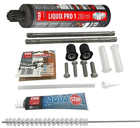 TOX Schwerlast Befestigungsset Abstandsmontagesystem fur Beton Thermo Proof Plus 2 x M16 A4 mit mit Aqua-Stop + Verbundmörtel Liquix Pro 1 + Zylinderbürste