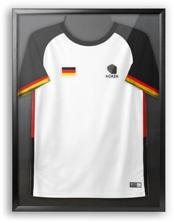 ACAZA Trikotrahmen 60x80 cm, 3D Bilderrahmen tief zum befüllen mit Fußball-, Eishockey-, Rugby-, NBA-Trikot, mit Aufhänger, Aluminium und Acrylglas, Schwarz