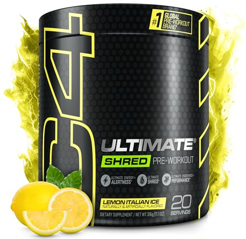 Cellucor C4 Ultimate Shred Pre Workout Powder, Fat Burner for Men & Women, weight Loss Supplement With Ginger Root Extract, Lemon Italian Ice, 20 Servings