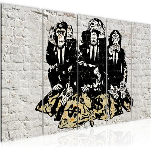 Runa Art Bild Street Art Affen Wandbilder auf Vlies Leinwand 5 Teilig Wanddekoration Loft Wohnzimmer 303456a