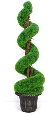AMERIQUE Gorgeous 5 Feet Wide and Dense Boxwood Spiral Topiary Artificial Tree Silk Plant with UV Protection with Decorative Pot, Feel Real Technology, Super Quality, Green, 5'