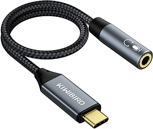 KiwiBird USB-C Typ C auf 3,5mm Kopfhörer Audio Jack Klinke Adapter AUX Klinkenadapter mit DAC Chipset, USB-C Mikrofon Adapter kompatibel mit Handy, MacBook, Tablet, Windows PC, TRRS 4-polig