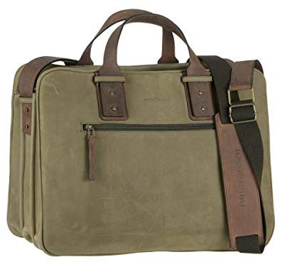 Ruitertassen Businesstasche Aktentasche Leder XXL für 3 Ordner Khaki mit Lederbesatz Ranger braun Tragegriffe und Schultergurt in besonders exklusiver Qualität