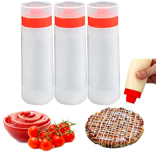 SCWBOEII 4-hole Sauce Squeeze Bottle, Resin Condiment Squeeze Bottle for Ketchup Jam Mayonnaise BBQ Sauce (3)