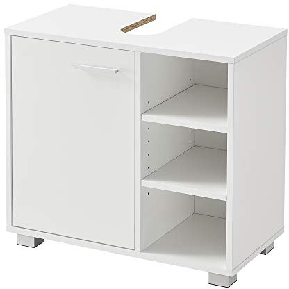 [en.casa] Mobile Sottolavabo da Terra Armadietto ad Anta e 3 Ripiani Regolabili in Altezza Mobiletto da Bagno Sotto Lavandino Ritaglio Sifone 56x60x31 cm - Bianco