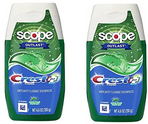 Crest Complete Whitening Plus Scope Tartar Control Toothpaste, Minty Fresh Liquid Gel, 4.6 Oz (130g) - Pack of 2