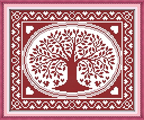 Amiiba Kreuzstich Set Vorgedruckt für Erwachsene Anfänger,Der ovale Baum des Glücks 11ct Stickset Stickpackungen