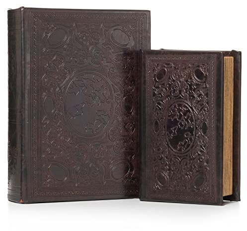 Moritz Buchbox 2er Set Antik geprägt – Geheimversteck Buchtresor Schmuckbox | Zwei getarnte Buchattrappen mit Fach für Geld, Schmuck und Wertsachen, dekorativ im Bücherregal, eine schöne Geschenkidee