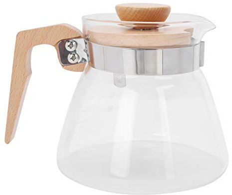 600ml Coffee Server, Borosilicate Glass Carafe Clear Pour Over Carafe Heat Resistant Coffee Pot with Wooden Handle and Lid for Pour Over Coffee Maker