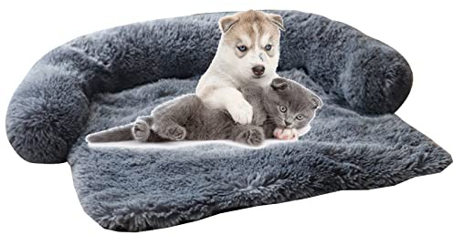 SAHRY Hundebett Für Sofaschutz, Flauschig Hundedecke, Waschbar Hundesofa Hundematte, Abnehmbar Hundekissen Haustierdecke Für Bett, Sofa, Auto, Möbelbezug,Darkgray-S