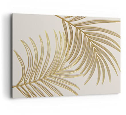 ARTTOR Bilder auf Leinwand 100x70cm Leinwandbild Golden Blätter Palmen Groß Wanddeko Bild Schlafzimmer Küche Deko Wandbilder Dekoration Wohnzimmer Wall Decor Canvas Wand Kunstdruck Art AA100x70-4738