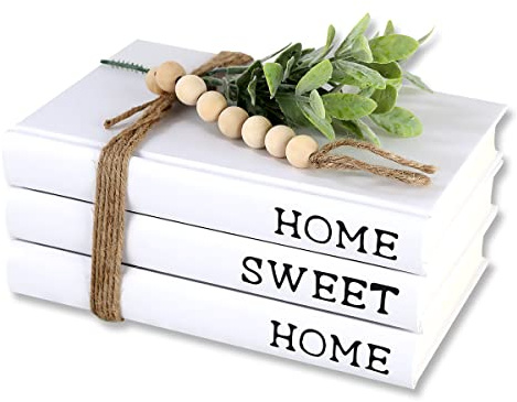 Livres blancs décoratifs de la ferme - Lot de 3 avec couverture rigide pour tables basses et étagères - maison, dessert et maison