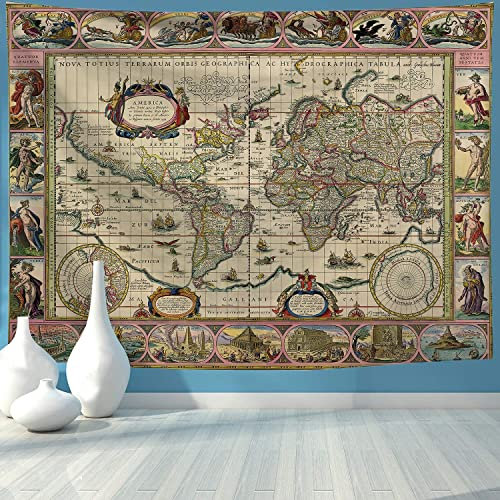 Wandteppich mit Weltkarten-Motiv, Vintage-Stil, Wandbehang für Zimmer