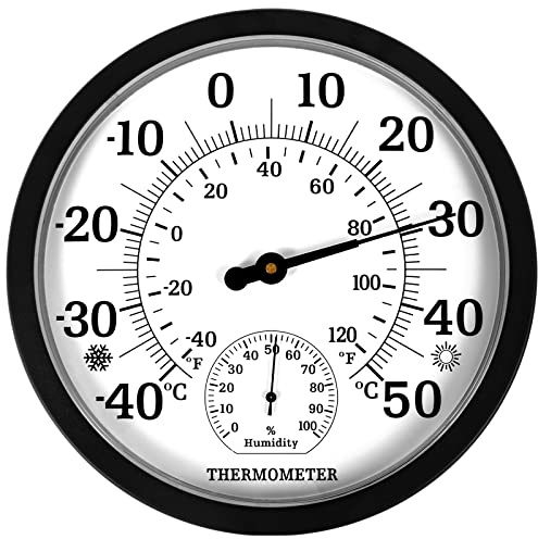 Indoor Outdoor Thermometer Hygrometer - 10 Zoll Außenthermometer Große Zahlen, 2 in 1 Thermometer Hygrometer, Außenthermometer für Terrasse