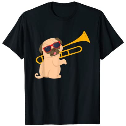 Musiker mit Mops Hund spielt Posaune T-Shirt